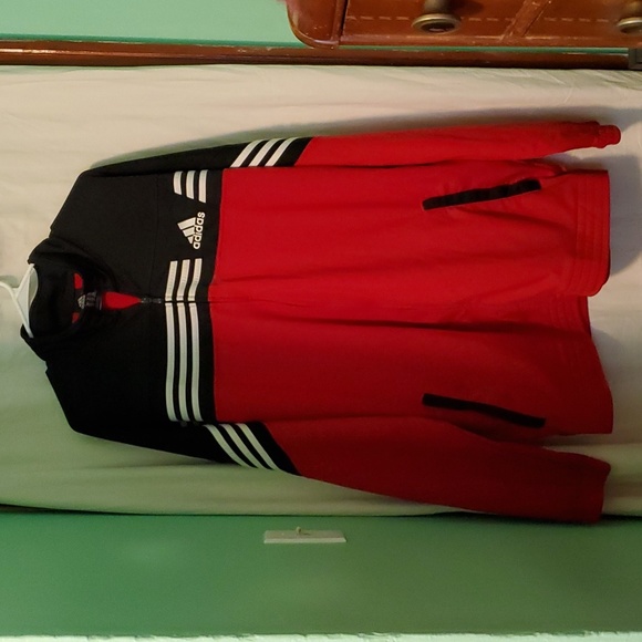 adidas Jackets & Coats Adidas Red Striped Track Jacket Poshmark